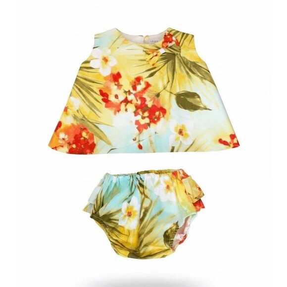 Unbranded Other - Baby Girl 2Pc Outfit Floral Top Bloomer Set Bow 6-12 Months Summer